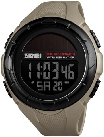 MASTOP Solar Powered Energy Watch for Men Military Digital Multifunctional Led Luminous Indication 2 Time Zone 50m Waterproof Watch Reloj Solar para Hombre