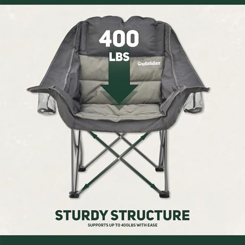 OUTSIDER Oversized Padded Folding Camping Chair | Heavy Duty Padded Outdoor Chair with 400 Lbs Weight Capacity for Camping, Lawn, Balcony, Patio.