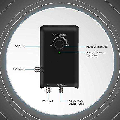 Antop HD Smart Boost Antenna Amplifier, TV Antenna Amplifier Signal Booster, HDTV Booster with Dual Outputs for 2 TVs, HD Digital VHF UHF FM Amplifier