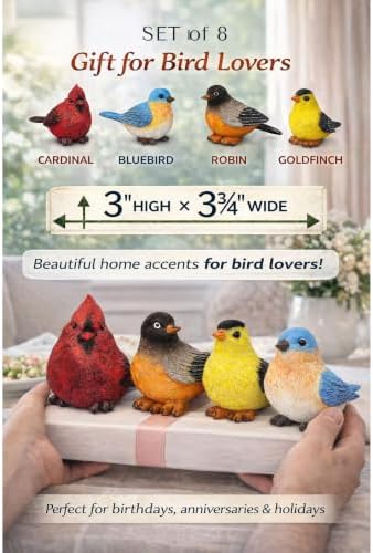Songbird Garden Figurines Set of 4 – Cardinal, Bluebird, Goldfinch & Robin – Decorative Bird Statues for Home Décor, Spring Decorations, Crafting