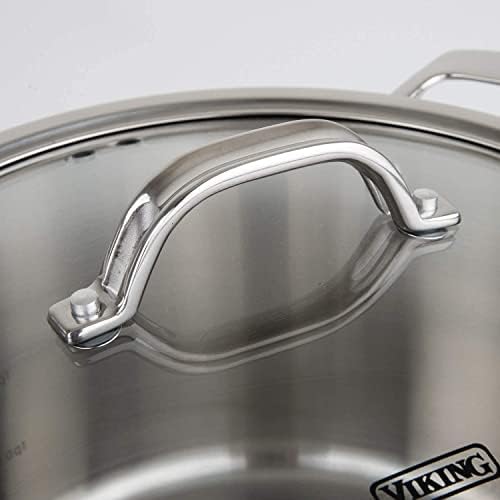 Viking Contemporary 3-Ply Dutch Oven, 5.2 Quart Stainless Steel Cookware Pot with Glass Lid, Dishwasher and Oven Safe, Induction Ready, Silver