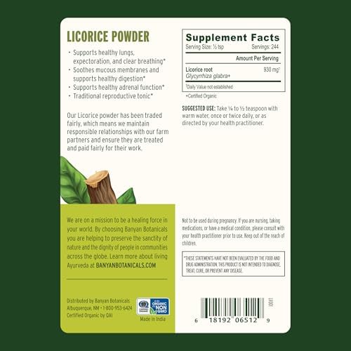Banyan Botanicals Licorice Powder – Organic Licorice Root Powder (Glycyrrhiza Glabra) – for Supporting Healthy Digestion and Respiratory System