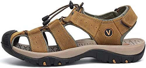 FLARUT Men's Sport Sandals Closed Toe Leather Water Hiking Shoes