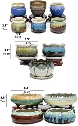 Dahlia 8.3'' Inch Large Shallow Drip Glazed Ceramic Planter/Succulent Pot/Plant Pot, Green