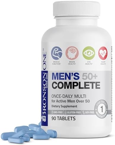 Bronson ONE Daily Mens 50+ Complete Multivitamin Multimineral, 180 Tablets | Once-Daily, Targeted Nutrition For Active Men Over 50, Non-GMO, Gluten-Free, Soy-Free