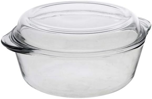 Glass Casserole with Lid- Round Baking Dish, Oven Safe Bakeware, 71 oz