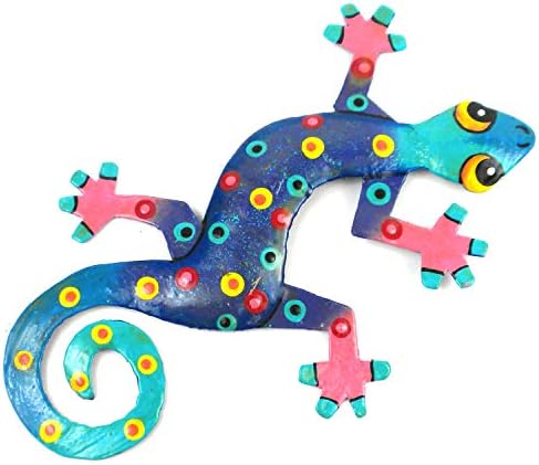 Global Crafts 8" Painted Gecko Recycled Haitian Metal Wall Art Blue Green, Florida