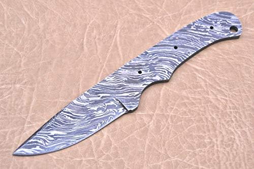 Damascus Steel Blank Blade, 8 inches Long Hand Forged Pocket Knife with 3 Pin Hole & an Inserting Hole Space 4 inches Cutting Edge
