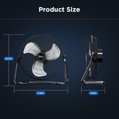 Simple Deluxe 20 Inch 3-Speed High Velocity Heavy Duty Metal Industrial Floor Fan for Warehouse, Workshop, Factory and Basement, Black, 1 Pack