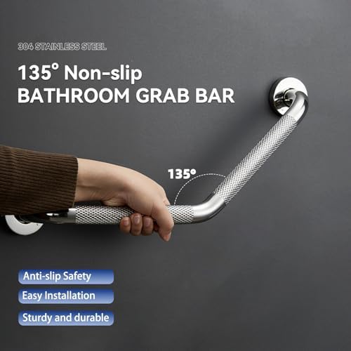 20 Inch Bathroom Grab Bar, Satin Brushed Nickel Angled Grab Bar with Anti-Slip Knurled Grip, Stainless Steel Bath Balance Bar, 1.0" Tube Safety Hand Rail Support, Handicap Elderly Assist Bath Handle