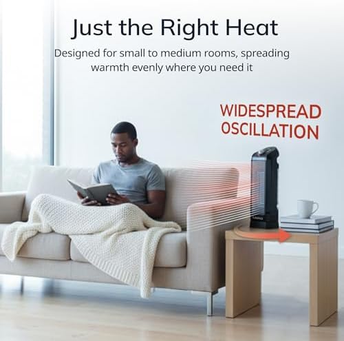 Lasko Oscillating Ceramic Tower Space Heater for Home with Overheat Protection, Adjustable Thermostat, and 2 Speeds, 15.7 Inches, Black, 1500W