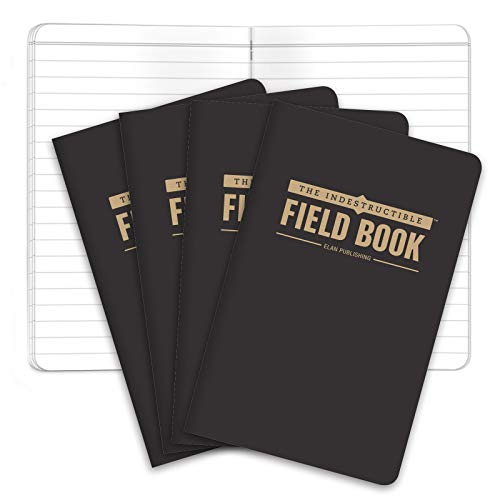 Elan Publishing Company The Indestructible, Waterproof, Tearproof, Weatherproof Field Notebook - 3.5"x5.5" - Black- Lined Memo Book - Pack of 4