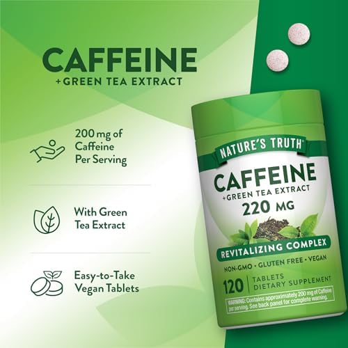 Nature's Truth Caffeine Pills | 220mg | 120 Count | With Green Tea Extract | Vegan, Non-GMO & Gluten Free Supplement | Vegan