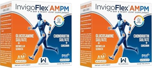 INVIGOFLEX® AMPM - Glucosamine & Chondroitin Sulfate - Turmeric Curcumin - Boswellia Serrata (Non GMO) for Knees, Hands, Back and Hip 24 - Hour Premium Joint Supplement