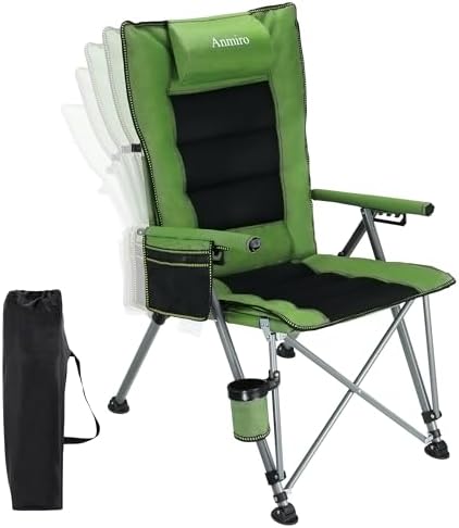 Adjustable Back Folding Camping Chair for Camp, Picnic, Lawn, Fishing | Adjustable Back; Weight Capacity 400 LBS;Hard Arm Portable Chair;Cup Holder;Storage Bag;carrying bag