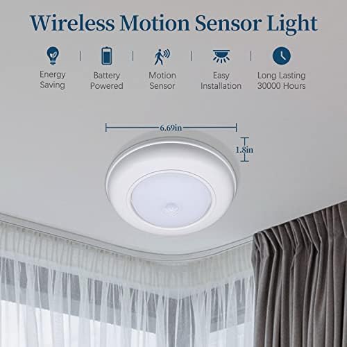 TOOWELL Motion Sensor Light Indoor Battery Operated, Battery Powered Ceiling Light