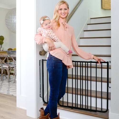 Cardinal Gates SS30 Stairway Special Baby and Pet Gate, 27-42.5 in, Black | One-hand latch, two-way swing and angle-mount hardware for babies and pets