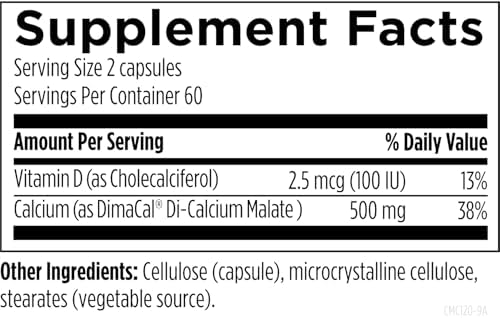 Designs for Health Calcium Malate - 500mg Calcium Malate Chelate + Vitamin D (D3) Bone Support Supplement for Women + Men - Non-GMO (120 Capsules)