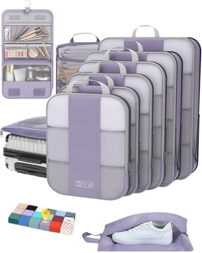 OlarHike 10 Set Compression Packing Cubes for Travel Essentials,Compressible Expandable Space Saver Bags for Organizing Clothes,Luggage Suitcase Garment Bags with Over 1000 pcs Mesh Holes(Black)