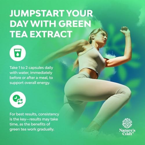 Green Tea Extract Capsules - 500mg Pure Leaf Green Tea Caffeine Supplement - EGCG