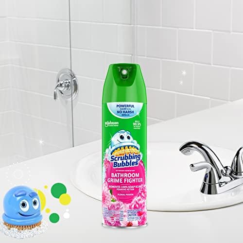Scrubbing Bubbles Bathroom and Shower Cleaner Disinfectant Aerosol, Foaming Action Bathroom Grime Fighter, Rainshower Scent, 20oz