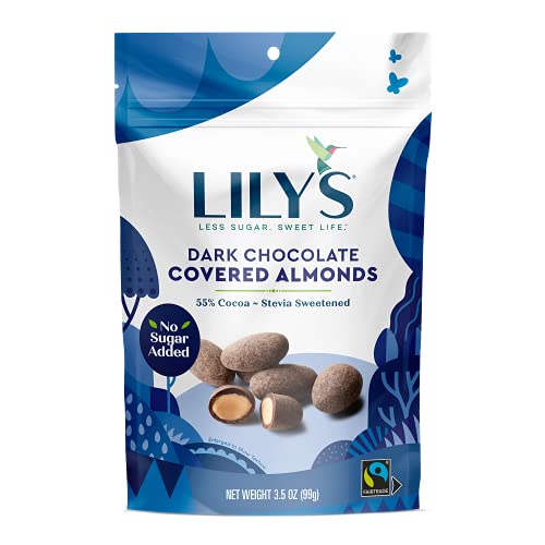 LILY'S Dark Chocolate Style No Sugar Added Covered Almonds Bag, 3.5 oz