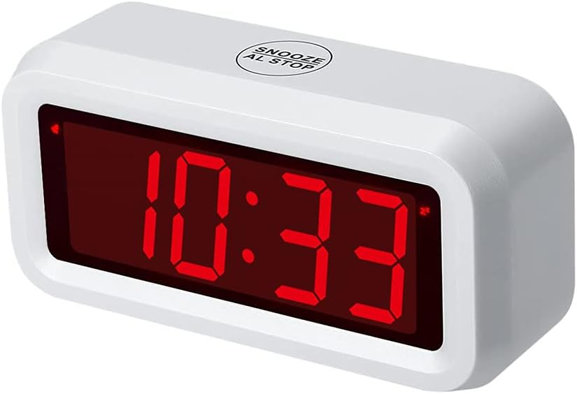 Digital Alarm Clock Battery Operated with LED Display for Bedrooms, Long Battery Life for 12 Months, 3 Brightness Adjustable, 12/24 Hour, Snooze, Black Case with Red Digits