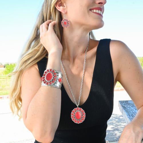 Shop LC Howlite Western Jewelry Set for Women Boho Cowgirl | 3-Piece Necklace Bracelet Earrings, Turquoise-Inspired, Chunky Statement, Southwestern