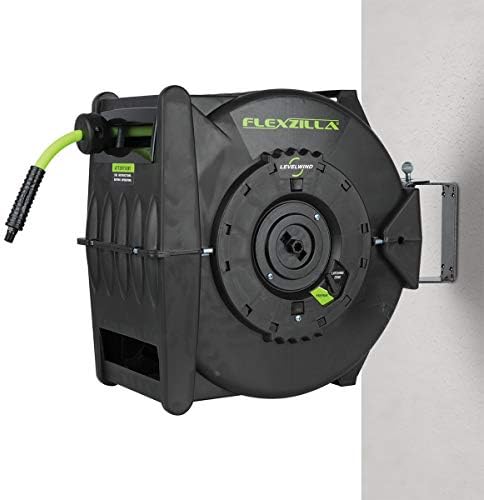 Flexzilla Levelwind Retractable Air Hose Reel, 3/8 in. x 75 ft., Heavy Duty, Lightweight, Hybrid, ZillaGreen - L8306FZ