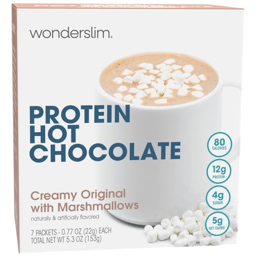 Wonderslim Protein Coffee Drink Mix with Casein Protein – 7 ct (Cappuccino) | With Collagen, 12g Protein, 70 Calories, Low Sugar, 3g Net Carbs, Keto Friendly, Gluten Free, GLP-1 Friendly Coffee Drink Mix