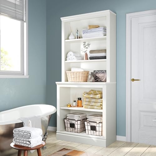Bevfint 72" Tall Bookcase, White Large Floor Standing Bookshelf for Hallway | 5 Tier Shelves Open Storage Organizer with Anti Tipping Device, Book Case for Living Room Kitchen Home Office Bedroom