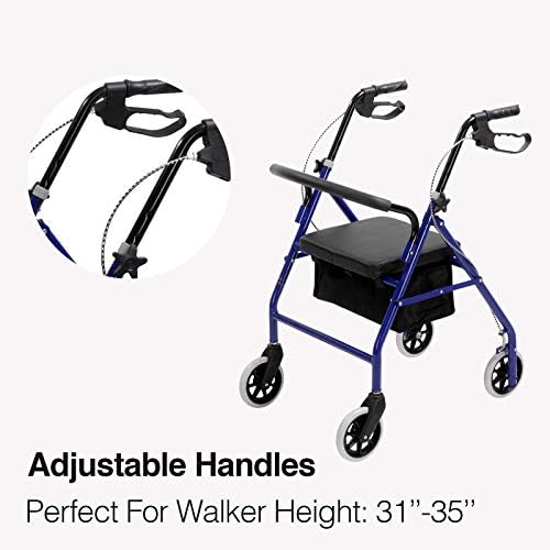 4 Wheels Folding rollator Walker with Handbrakes and carrybag,Medical Walkers with Seat and Wheels,Blue