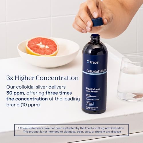 Trace Minerals Colloidal Silver Liquid Supplement, 16 oz | 30 PPM bio-active hydrosol, 99% pure silver, no additives or preservatives, distilled water base, super-oxygenated