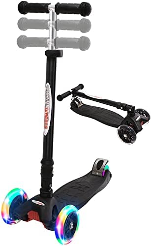 ChromeWheels Foldable Scooters for Kids, Deluxe Kick Scooter 4 Adjustable Height 132lbs Weight Limit 3 Wheel, Lean to Steer LED Light Up Wheels