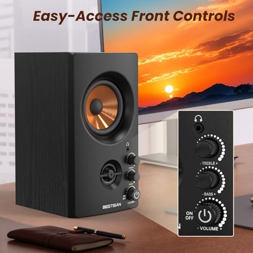 BESTISAN Active Bookshelf Speakers, 50W BT Home Speakers, 3’’ Woofer, 1’’ Silk Dome Tweeter PC Speakers, RCA Speakers for Desktop/Turntable/TV