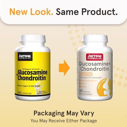 Jarrow Glucosamine + Chondroitin, Nutrient Support, 240 Capsules | Glucosamine Chondroitin Capsules, Dietary Supplement To Support Joint Health With Vitamin C & Manganese, 60 Servings