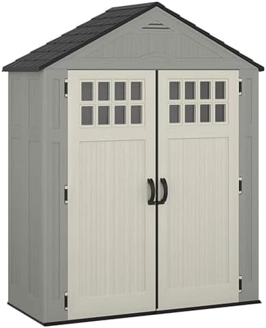 Suncast Everett 6x3 ft Vertical Storage Shed - Resin Outdoor Garden Shed with Floor, Windows