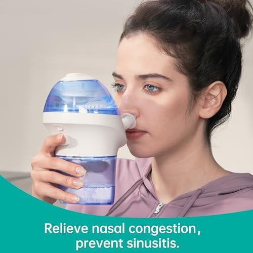 Opove Nasal Irrigation System, Sinus Rinse Kit with 1 Nose Cleaner & 15 Salt Packets, Self-Cleaning & Automatic Waste Collection