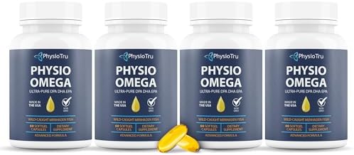 Physio Omega 2400mg Fish Oil with Omega 3 Fatty Acid Supplement - Vascular & Cognitive Supplements for Adults - Non-GMO, Burpless, Light Citrus Flavor, Sustainably Sourced - 1 Pack, 60 Softgels