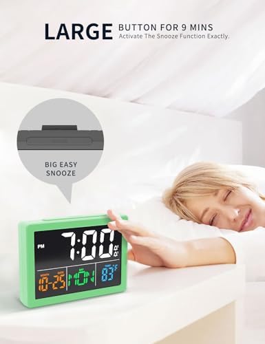 JALL Digital Clock with Date Day for Seniors, Electric Alarm Clocks for Bedrooms with Temperature, 2 Alarms, Dimmer, Dual USB Charger, Battery Backup