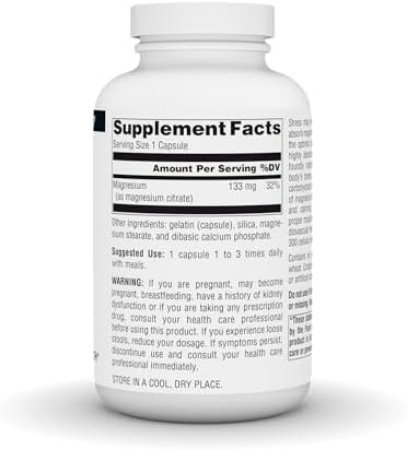 Source Naturals, Magnesium Citrate - 133 mg - 180 Capsules | Supports Bone and Heart Health