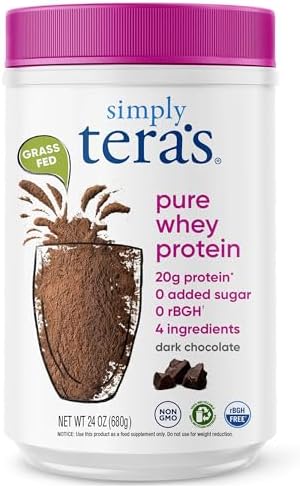 Simply tera's Pure Whey Protein Powder, Dark Chocolate, Clean Label - 12 Oz | Clean Whey Protein Powder, Made Without Artificial Sweeteners, Non-GMO, Kosher, rBGH-Free