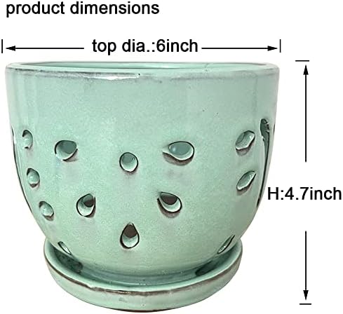 Orchid Pots with Holes Round Ceramic Flower Container Succulent Plant Planter Butterfly Pot Saucer Windowsill Contemporary Home Decoration (6 Inch