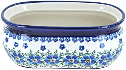 Blue Rose Polish Pottery - Red Floral Butterfly Small Planter - 8" x 4.5" - Ceramic Flower Pot, for Indoor or Outdoor Garden Décor