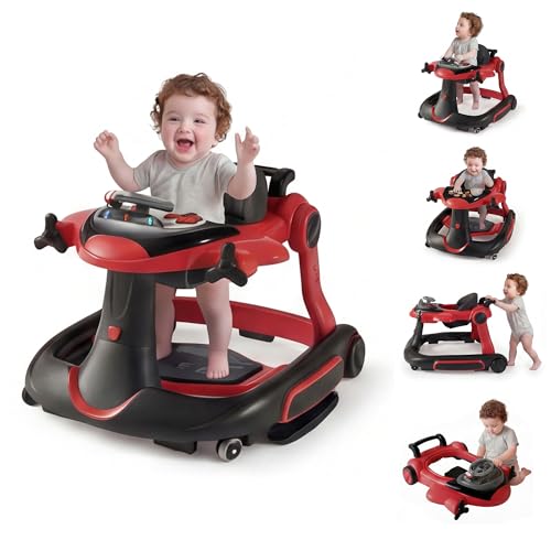 7 in 1 Foldable Baby Walker, Rock/Push Mode/Activity Center, Green | Adjustable Height & Speed, Music, Lights, Footrest, Detachable Play Toy Panel, Walker with Wheels for Infants 7-18 Months