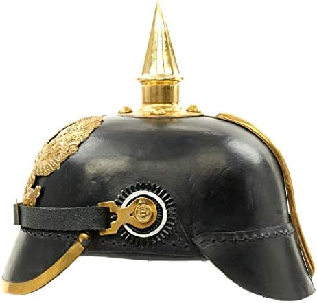 Medieval Replicas Imperial German Spiked Pickelhaube Officer Helmet- Black Leather & Brass