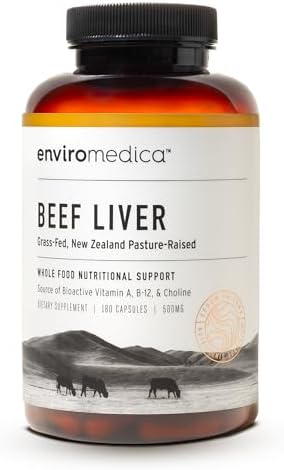 Enviromedica Grass Fed Beef Liver Capsules, Freeze-Dried, 180 Count | Pasture-raised New Zealand bovine liver