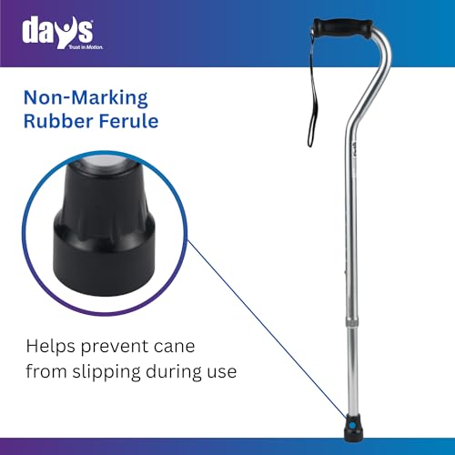 Days Standard Bariatric Offset Cane, Bariatric Cane with Rubber Tip, Heavy Duty Walking Cane for Weight Bearing, Limited Mobility Aid for Elderly, Tall & Heavy Adults, Silver with Black Handle