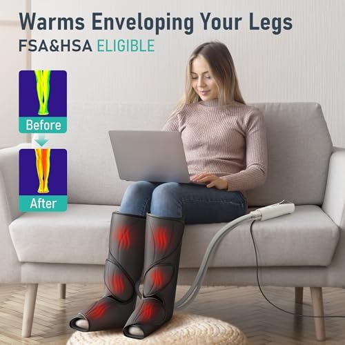 QUINEAR Leg Massager with Heat and Air Compression,Foot and Calf Massager for Circulation and Pain,Compression Boots with 3modes and 3 Intensities