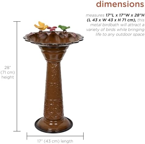 Alpine Corporation - 28" Tall Outdoor Metal Birdbath with Birds and Leaves Yard Statue Decoration, Red – Stunning Garden Accent to Attract Birds - Durable Construction for Patio, Deck, or Yard
